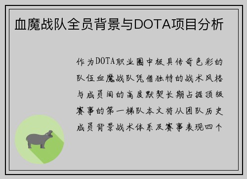 血魔战队全员背景与DOTA项目分析